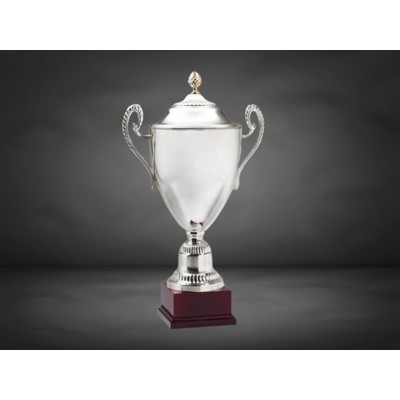 21 1/4" Italian Silver Plated Metal Cup Trophy on Rosewood Base