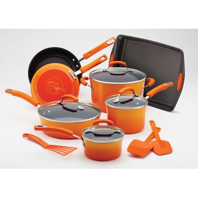 Rachael Ray 14 Piece Hard Enamel Orange Gradient Nonstick Cookware