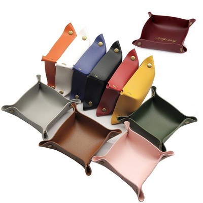 Pu Leather Valet Tray Desktop Storage Organizer