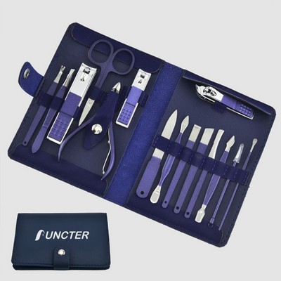 Blue Color 15 Pieces Manicure Set W/ PU Case