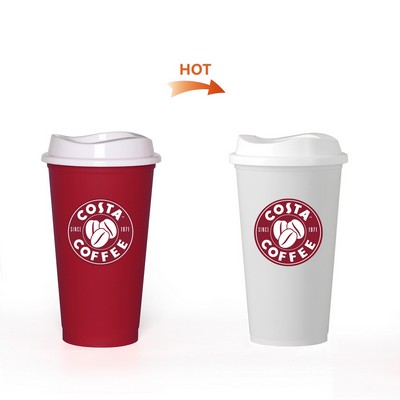 16Oz Plastic Hot Color Changing Coffee Cup With Plastic Cup Sleeve