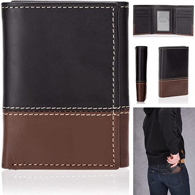 Men's Leather Trifold Wallet with ID Window