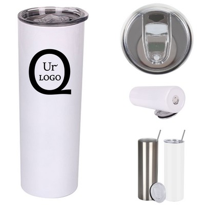 20Oz Stainless Steel Skinny Tumbler W/Plastic Straw