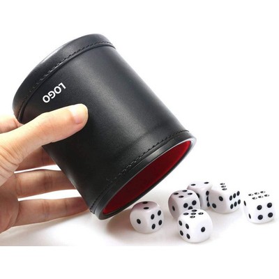 PU Leather Dice Cup Set, Felt Lined Dice Shaker with 6 Dice for Liars Farkle Yahtzee Game