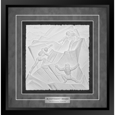 Mountain Climbers (Black/Grey) - Cast Paper Sculptured Art - Shadowbox Award 18"x18.25"