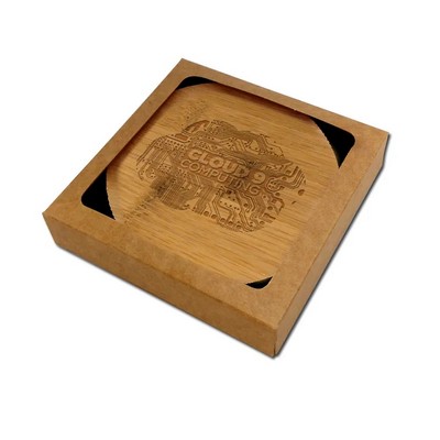 Laser Etched Bamboo Wood Coaster Set of 4