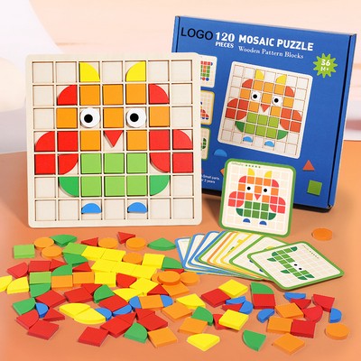 120Pcs Wooden Pattern Blocks Puzzle Educational Geometric Shape Puzzle Toy 9"x9"