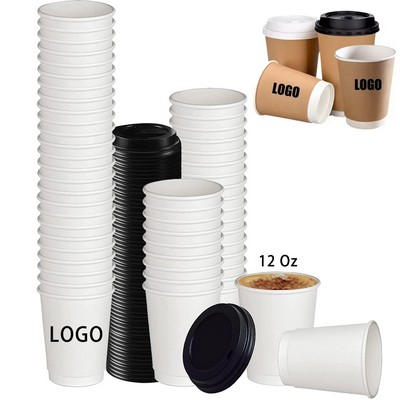 12oz Custom Disposable Double-Walled Paper Cups w/Lids