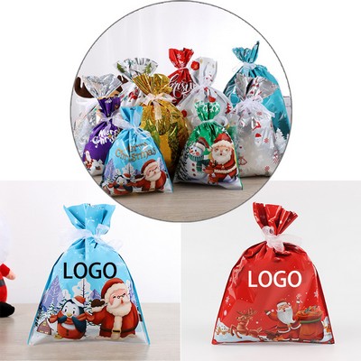 Christmas Holiday Custom Foil Drawstring Gift Bags 9 1/2"x12 3/5"