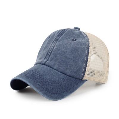 Premium Custom Washed Cotton Twill 6 Panel Trucker Cap - Mesh Back