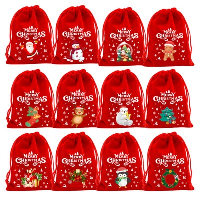 Christmas Velvet Drawstring Gift Bags ( 8'' x 12'' )