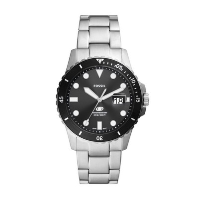 Fossil Men's Fossil Blue Silver-Tone Stainless Steel Watch Black Dial