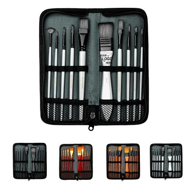 10-Piece Paint Brush Set with Portable Case