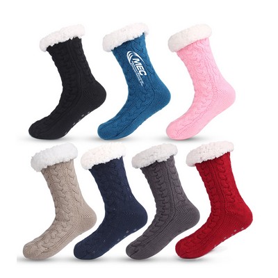 Women's Cable Knit Fuzzy Slipper Socks