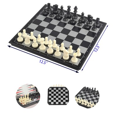 3 in 1 Magnetic Travel Chess Checkers Backgammon Set