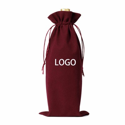 Wine Bottle Drawstring Flannel Gift Bag