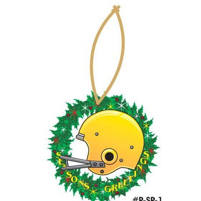 Football Helmet Promotional Wreath Ornament w/ Black Back (4 Square Inch)