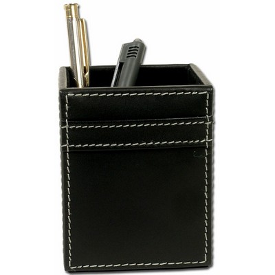 Rustic Black Leather Pencil Cup