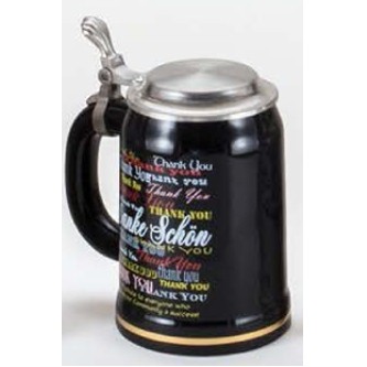 Black Glaze Stoneware Stein Mug w/Brushed Pewter Lid