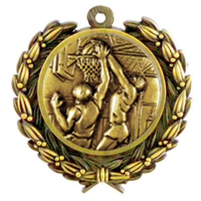 Stock Basketball Male Medal w/ Wreath Edge (1 1/4" )