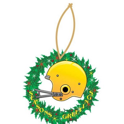 Football Helmet & Wreath Ornament w/ Clear Mirrored Back (10 Square Inch)