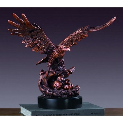 Copper Finish Eagle w/2 Babies Trophy & Round Base (16"x14.5")