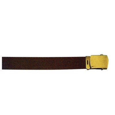 54" Brown Web Belt W/Gold Buckle