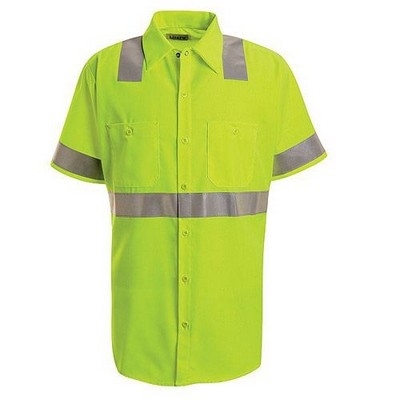 Red Kap® Fluorescent Yellow Short Sleeve Hi-Visibility Work Shirt