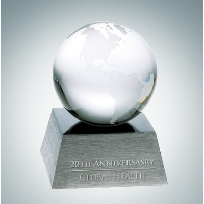 Clear Optical Crystal Ocean Globe Award w/Aluminum Base