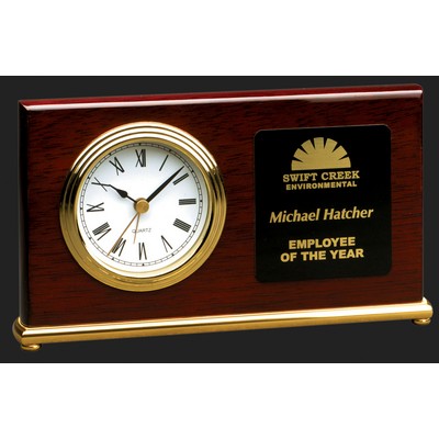 On Time-Horizontal/Rectangular Rosewood Piano Finish Desk Clock Award