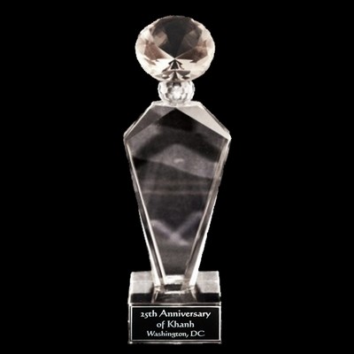 Solid Crystal Engraved Award - 10" large - Deco Diamond