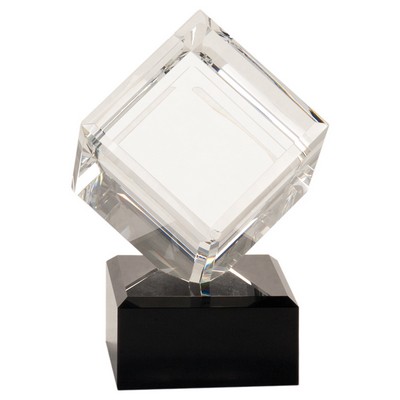 Clear Crystal Cube w/ Black Pedestal Base (6 1/2")