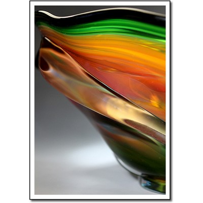 Jade Amber Splash Art Glass Bowl w/ Marble Base (17"x11.5")