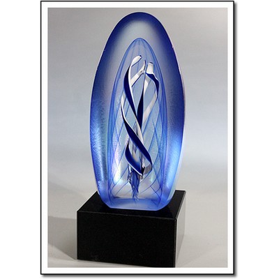 Dichroic Whirlpool Art Glass Sculpture w/ Marble Base (2.75"x7.5")