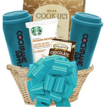 Coffee Tumblers & Cookie Basket (teal)