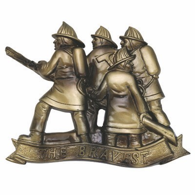 Hand Painted Antique Brass The Bravest Fireman's Plaque Mount (5½" x 7¼")