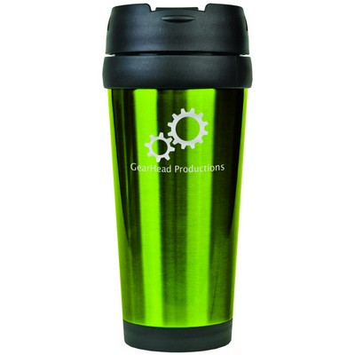 Travel Mug, Stainless Steel - Green Gloss/Engraves Silver - 16 oz.