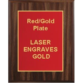 Walnut Plaque 6" x 8" - Red/Gold 4" x 6" Designer Plate