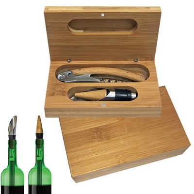 4-Piece Bamboo Wine Tool Set