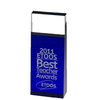 Crystal Blue Block Tower Award 8"H