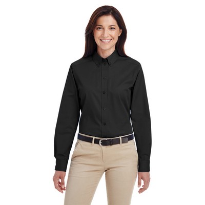 Harriton Ladies' Foundation Cotton Long-Sleeve Twill Shirt with Teflon™