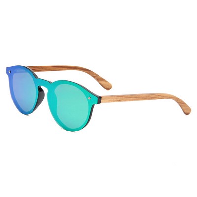 Zebra Wood Sunglasses - Green Mirror Lenses