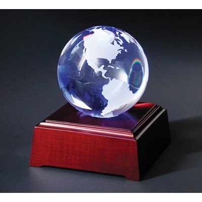 Globe on the LED Lighting Woode Base Optical Crystal Award/Trophy 2.375"D