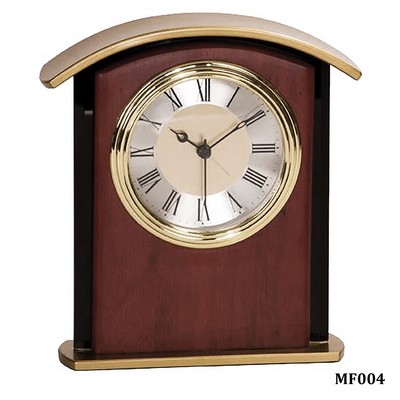 Mahogany Finish Gold Top Clock, 6"W x 6-1/2"H