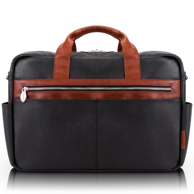 SOUTHPORT | 17" Black Leather Two-Tone Dual-Compartment Laptop & Tablet Briefcase | McKleinUSA