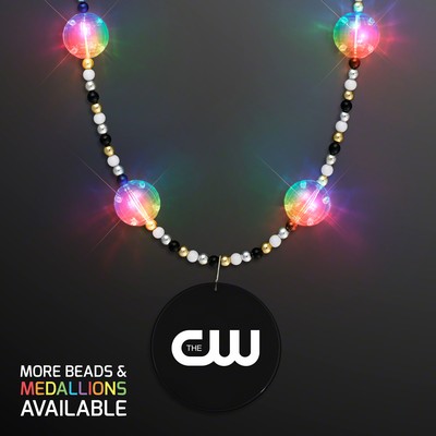 Multicolor Light Beads Necklace with Black Medallion - Domestic Print