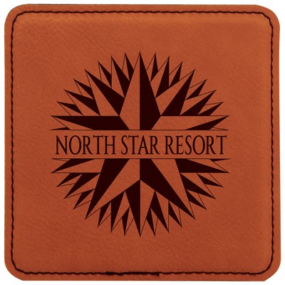 4" x 4" Square Laserable Coaster, Rawhide Leatherette