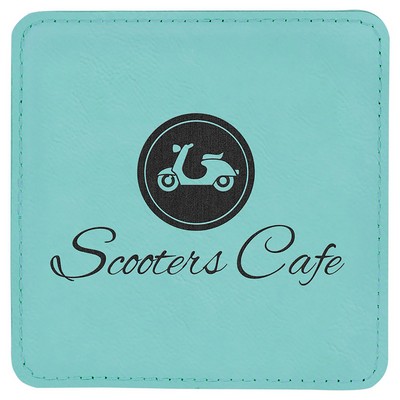 4" x 4" Square Laserable Coaster, Teal Leatherette