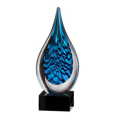 Atlantic Blue Art Glass Award 10"H