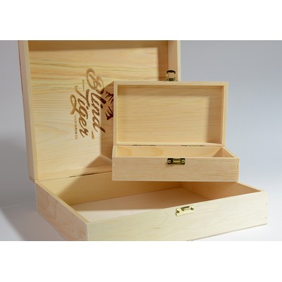 Wooden Wine Box with Hinged Lid - 13." x 3.5" x 3.5" ID - Custom engraving - Pine